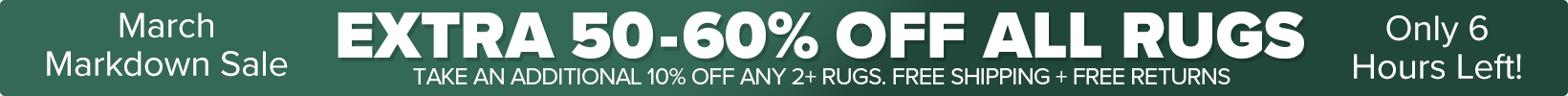 Banner that shows our current sale is an Extra 50-60% Off All Rugs