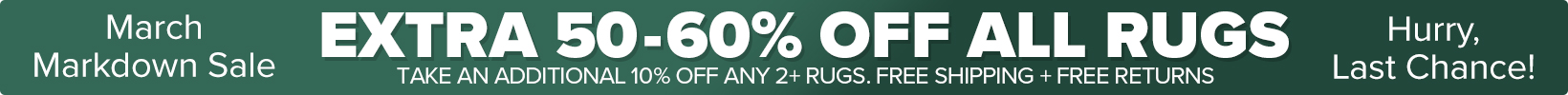 Banner that shows our current sale is an Extra 50-60% Off All Rugs