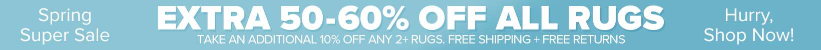 Banner that shows our current sale is an Extra 50-60% Off All Rugs