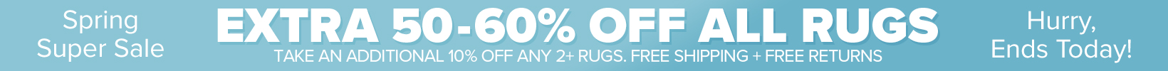 Banner that shows our current sale is an Extra 50-60% Off All Rugs