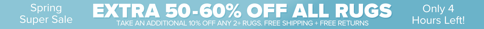 Banner that shows our current sale is an Extra 50-60% Off All Rugs