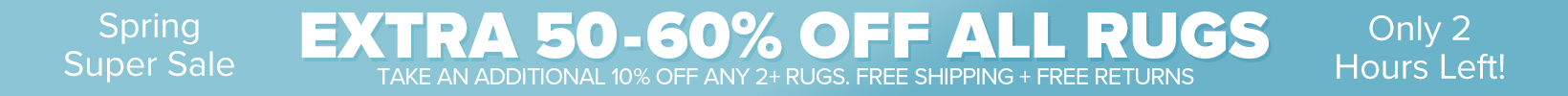 Banner that shows our current sale is an Extra 50-60% Off All Rugs