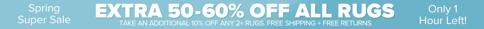 Banner that shows our current sale is an Extra 50-60% Off All Rugs