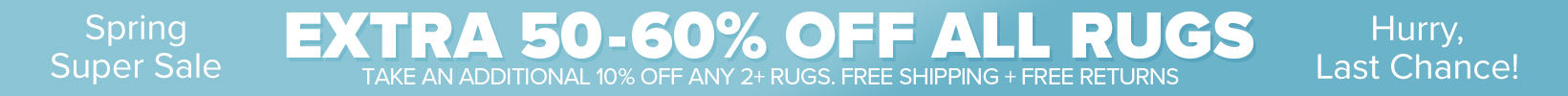 Banner that shows our current sale is an Extra 50-60% Off All Rugs