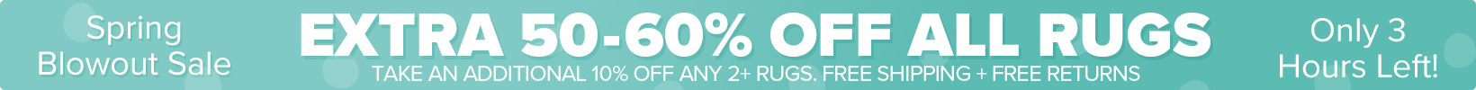 Banner that shows our current sale is an Extra 50-60% Off All Rugs