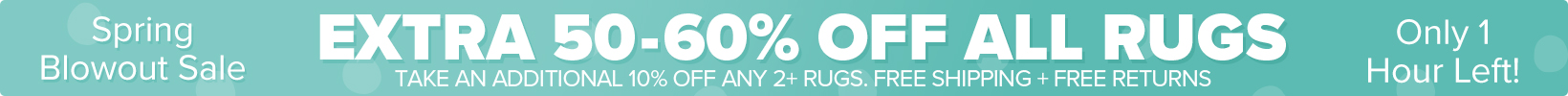 Banner that shows our current sale is an Extra 50-60% Off All Rugs