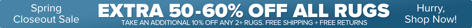 Banner that shows our current sale is an Extra 50-60% Off All Rugs