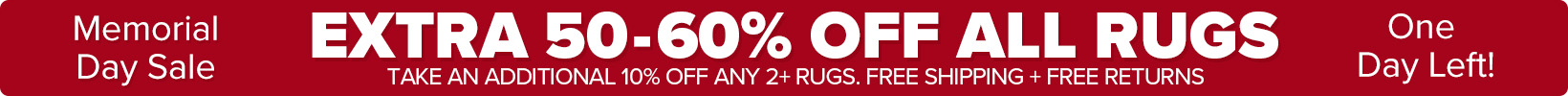 Banner that shows our current sale is an Extra 50-60% Off All Rugs