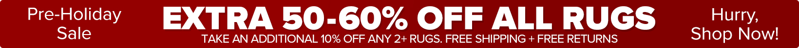 Banner that shows our current sale is an Extra 50-60% Off All Rugs