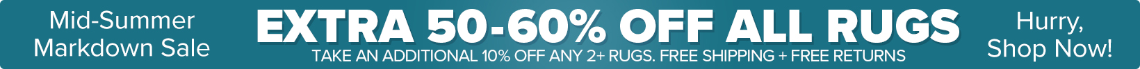 Banner that shows our current sale is an Extra 50-60% Off All Rugs