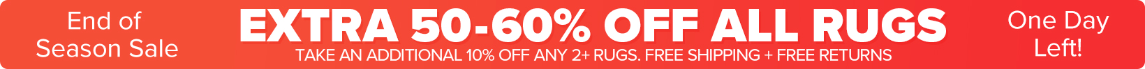 Banner that shows our current sale is an Extra 50-60% Off All Rugs