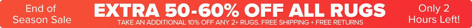 Banner that shows our current sale is an Extra 50-60% Off All Rugs