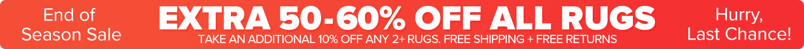 Banner that shows our current sale is an Extra 50-60% Off All Rugs