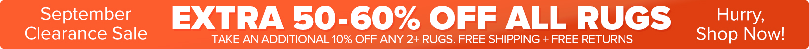 Banner that shows our current sale is an Extra 50-60% Off All Rugs