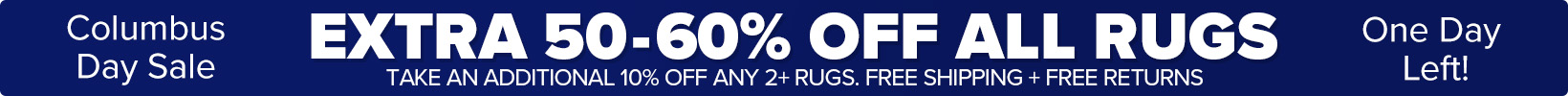 Banner that shows our current sale is an Extra 50-60% Off All Rugs