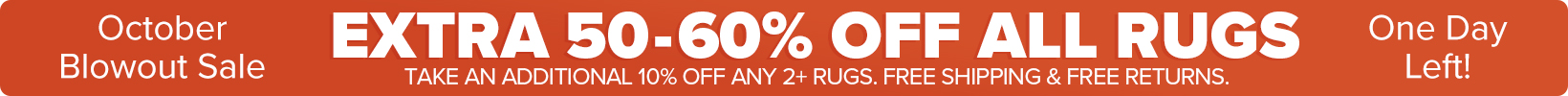 Banner that shows our current sale is an Extra 50-60% Off All Rugs