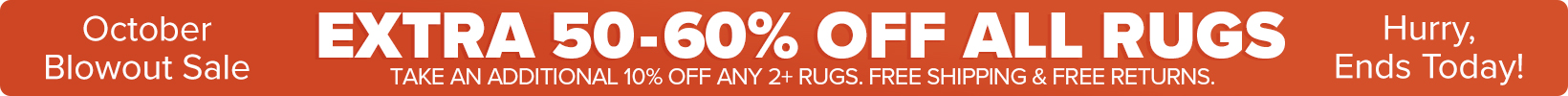 Banner that shows our current sale is an Extra 50-60% Off All Rugs