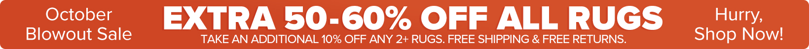 Banner that shows our current sale is an Extra 50-60% Off All Rugs