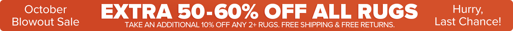 Banner that shows our current sale is an Extra 50-60% Off All Rugs