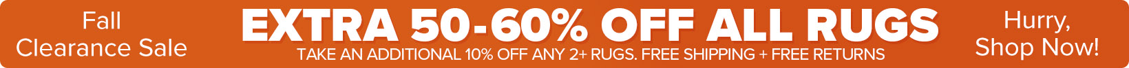 Banner that shows our current sale is an Extra 50-60% Off All Rugs