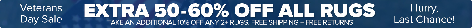 Banner that shows our current sale is an Extra 50-60% Off All Rugs
