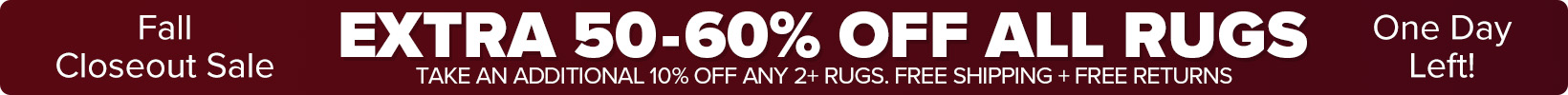 Banner that shows our current sale is an Extra 50-60% Off All Rugs