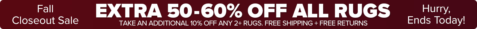 Banner that shows our current sale is an Extra 50-60% Off All Rugs