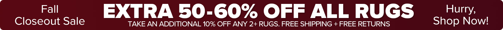 Banner that shows our current sale is an Extra 50-60% Off All Rugs