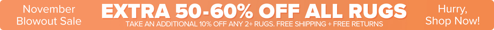 Banner that shows our current sale is an Extra 50-60% Off All Rugs