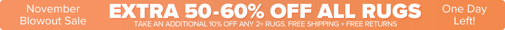 Banner that shows our current sale is an Extra 50-60% Off All Rugs