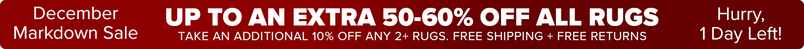 Banner that shows our current sale is an Extra 50-60% Off All Rugs