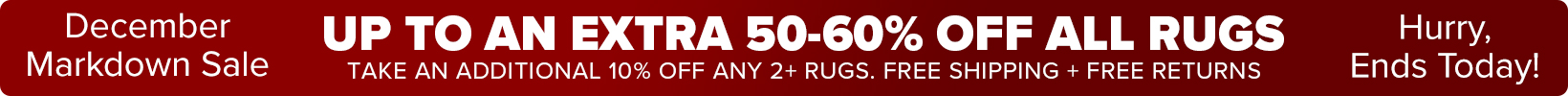 Banner that shows our current sale is an Extra 50-60% Off All Rugs