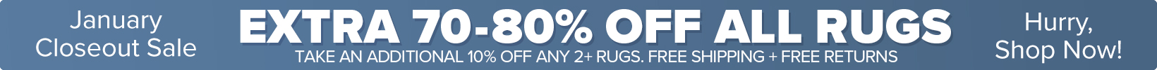 Banner that shows our current sale is an Extra 50-60% Off All Rugs