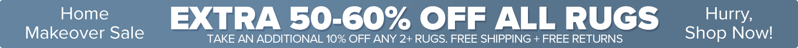 Banner that shows our current sale is an Extra 50-60% Off All Rugs